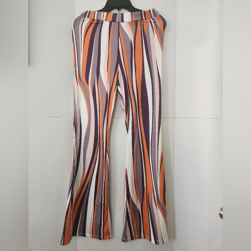 Shein Striped High Waist Flared/Wide Leg Pants Size Medium Multicolor